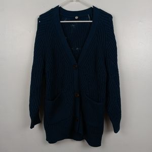 Margaret O'leary Merino Wool Teal Grandpa Open Knit Cardigan Size XS Oversized